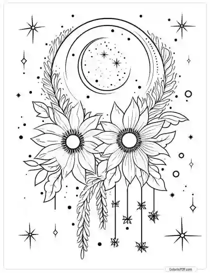 Boho Chic Moon Adult Coloring Pages 