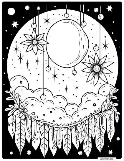 Boho Chic Moon Adult Coloring Pages 