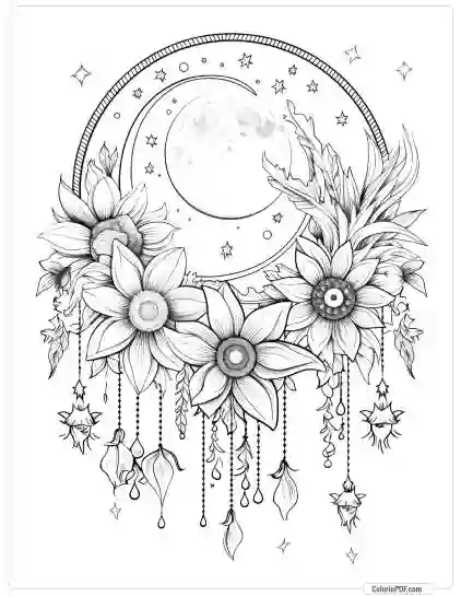 Boho Chic Moon Adult Coloring Pages 