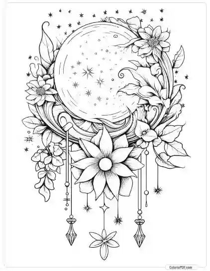 Boho Chic Moon Adult Coloring Pages 