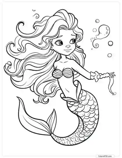 Cute Mermaid Coloring Pages