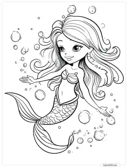 Cute Mermaid Coloring Pages