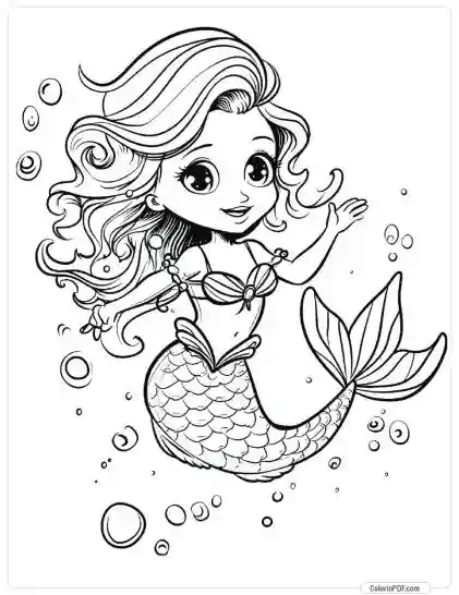 Cute Mermaid Coloring Pages