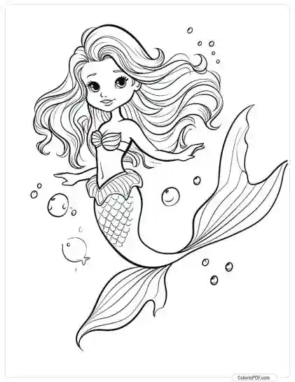 Cute Mermaid Coloring Pages