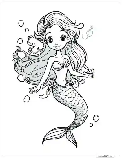 Cute Mermaid Coloring Pages