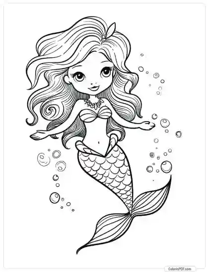 Cute Mermaid Coloring Pages