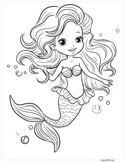 Cute Mermaid Coloring Pages