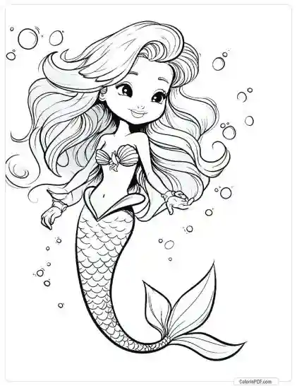 Cute Mermaid Coloring Pages