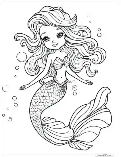 Cute Mermaid Coloring Pages