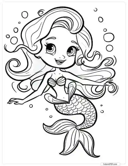 Cute Mermaid Coloring Pages