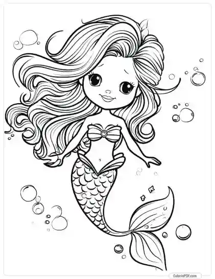 Cute Mermaid Coloring Pages